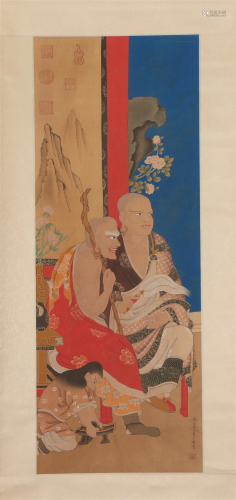 A CHINESE PAINTING OF BUDDHIST ARHATS