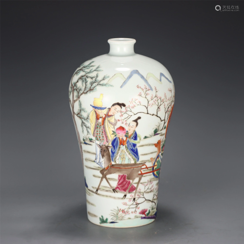 A CHINESE FAMILLE ROSE FIGURES STORY PORCELAIN VASE