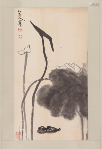 A CHINESE PAINTING OF LOTUS AND BIRD