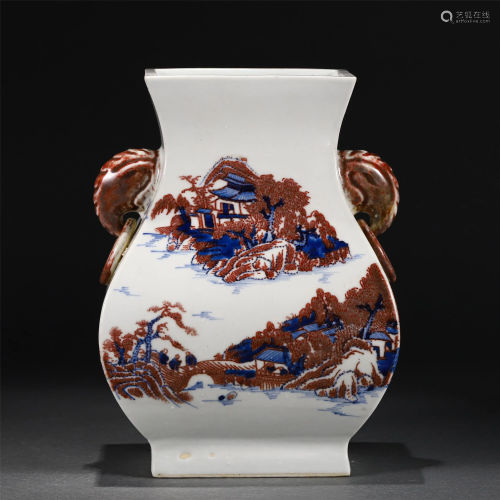 A CHINESE BLUE AND WHITE UNDERGLAZE RED PORCELAIN VASE