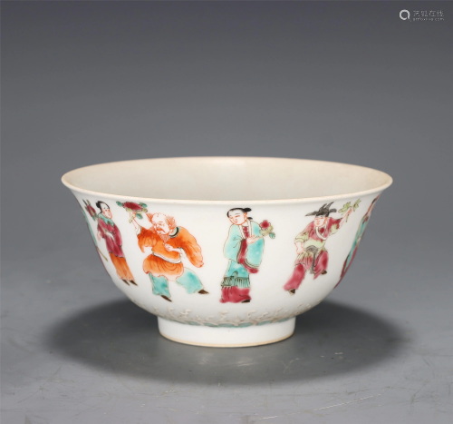 A CHINESE FAMILLE ROSE FIGURES STORY PORCELAIN BOWL