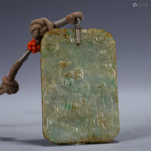 A CHINESE CARVED FIGURAL JASPER PENDANT