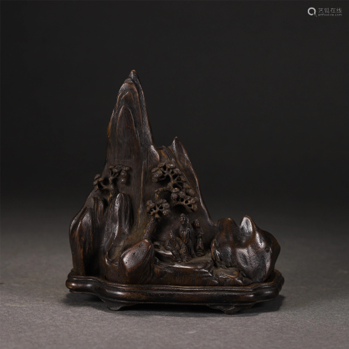 A CHINESE CHENXIANG WOOD LANDSCAPE-FIGURES DECO…