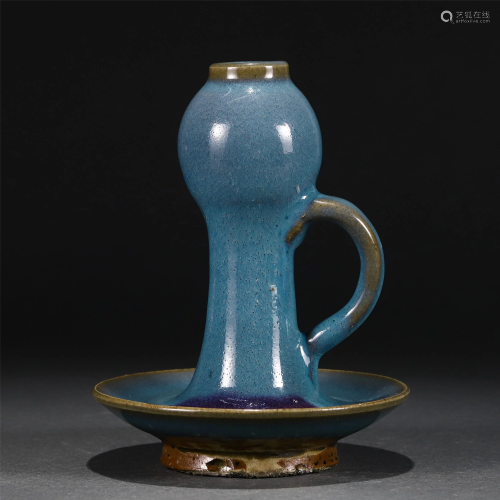A CHINESE JUN-TYPE GLAZED PORCELAIN CANDLE HOLDER