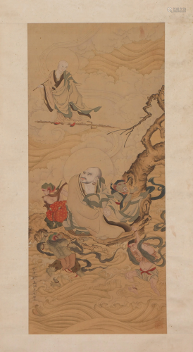 A CHINESE PAINTING DEPICTING FIGURES STORY