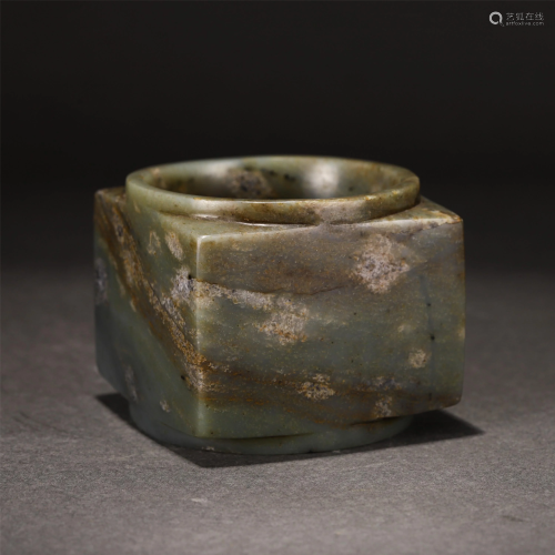A CHINESE JADE CARVED CONG VASE
