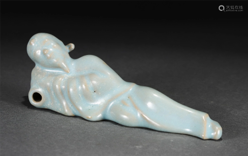 A CHINESE RU-TYPE GLAZED FIGURAL PORCELAIN WENFANG TOOL