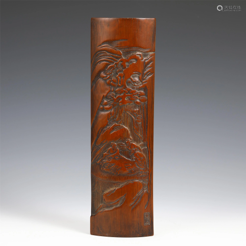A CHINESE LANDSCAPE-AND-FIGURES BAMBOO ARM-REST