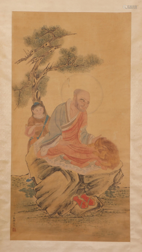 A CHINESE PAINTING OF BUDDHIST FIGURES STORY