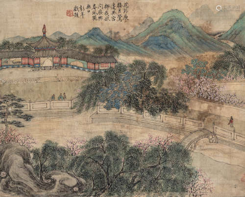 杨彭年（1796～1850） 游春图 立轴 设色绢本
