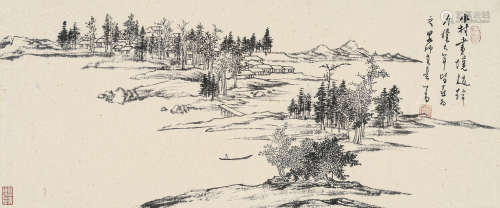 溥儒（1896～1963） 水村图 镜心 水墨纸本