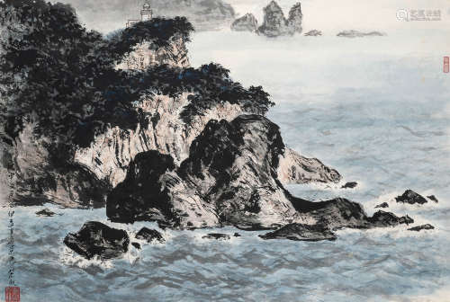 魏紫熙（1915～2002） 石廊齐灯塔 立轴 设色纸本
