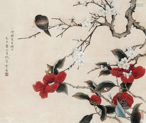 陈之佛（1886～1962） 山茶花山雀 镜心 设色纸本