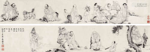 金城（1878～1926） 罗汉图 手卷 水墨纸本