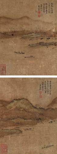 万承纪（1766～1826） 山水 （二帧） 镜心 设色纸本