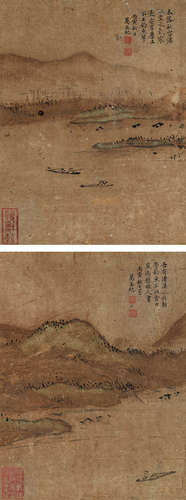 万承纪（1766～1826） 山水 （二帧） 镜心 设色纸本