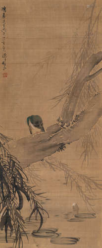 陈树人（1884～1948） 柳荫翠鸟 立轴 设色绢本