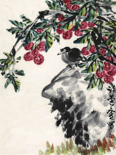许麟庐（1916～2011） 荔枝小鸟 镜心 设色纸本