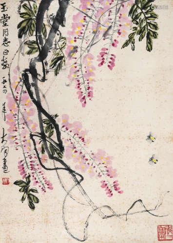 陈大羽（1912～2001） 紫藤蜜蜂 立轴 设色纸本
