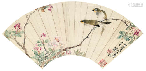 江寒汀（1904～1963） 桃花双雀 镜心 设色纸本