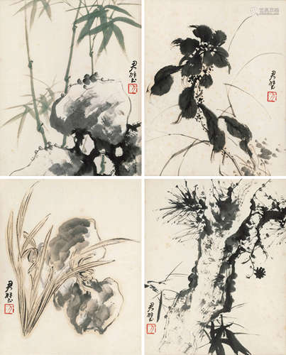 方君璧（1898～1986） 四君子 镜心 设色纸本