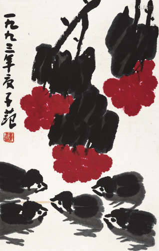 崔子范（1915～2011） 群雏 镜心 设色纸本