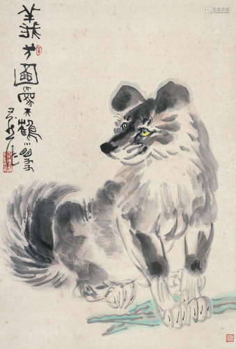 李燕（1915～2002） 义犬图 立轴 设色纸本