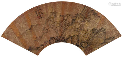 张宏（1577～1652） 泛舟图 扇面 设色笺本