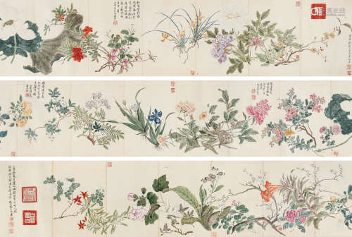 张大壮（1903～1980） 仿恽南田花卉 手卷 设色纸本