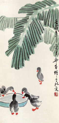 娄师白（1918～2010） 芭蕉小鸭 镜心 设色纸本