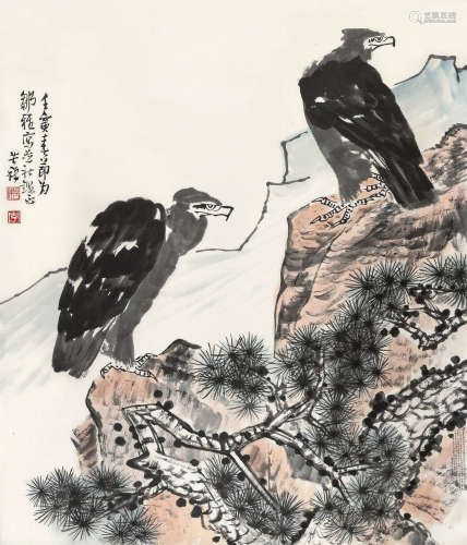李苦禅（1899～1983） 双鹰图 镜心 设色纸本