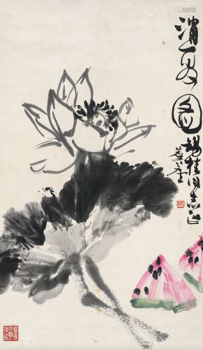 许麟庐（1916～2011） 消夏图 立轴 设色纸本