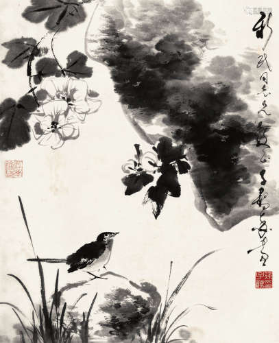 徐子鹤（1916～1999） 芙蓉山雀 立轴 水墨纸本