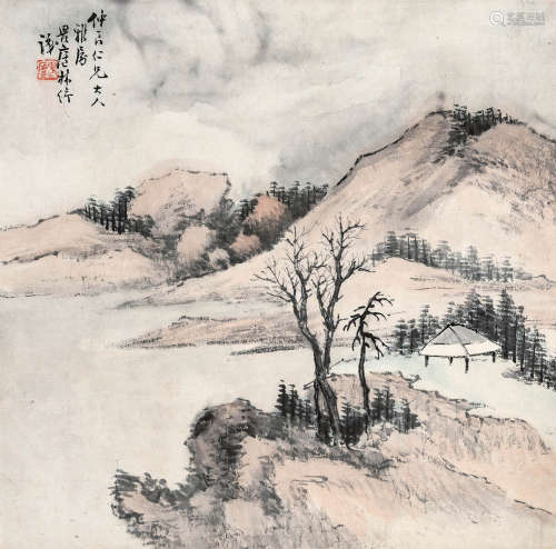 林纾（1852～1924） 江岸林亭 立轴 设色纸本