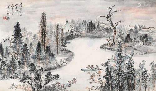江寒汀（1904～1963） 瘦西湖上小金山 立轴 设色纸本