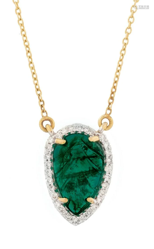 Carved Emerald and Diamond Pendant Necklace