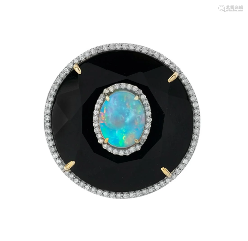 Opal, Diamond and Black Onyx Ring