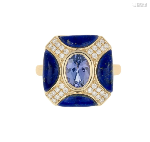 Tanzanite, Diamond and Lapis Lazuli Ring