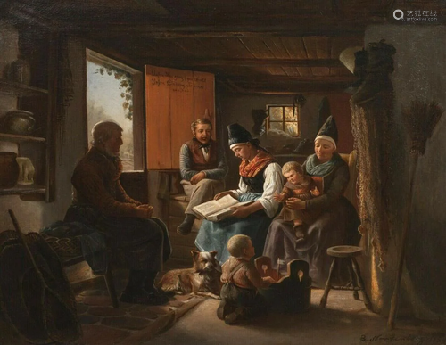 Family Story Interior Oil Painting