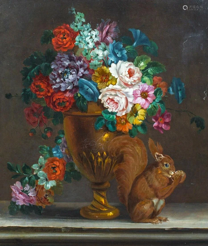 Flowers & Squirrel Oil Painting