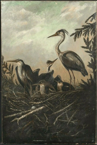 Great Blue Heron Nest Oil Painting