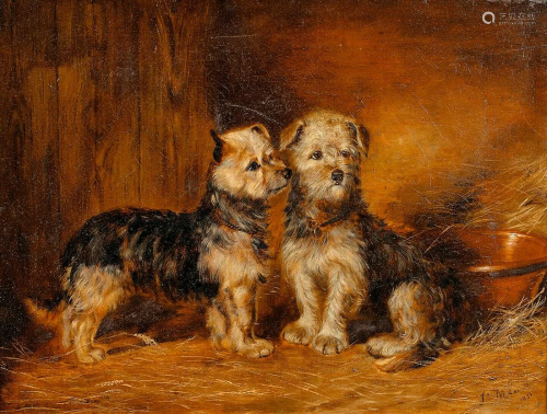 Terrier Dog Puppies Oil Painting