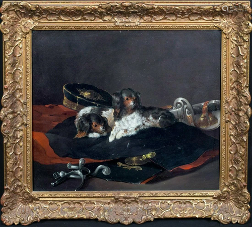 King Charles Puppies Oil Painting