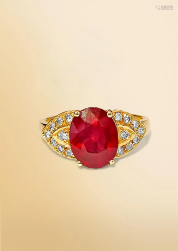 Art Deco 14K Yellow Gold 4.50 Carat Ruby Diamond Ring