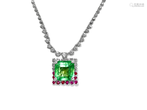 11.00ct Colombian Emerald Ruby Diamond Necklace (GIA)