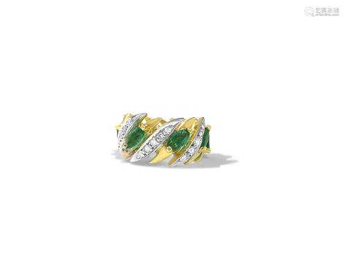 Modern 3.05 Carat Diamond & Emerald Ring 14K Gold