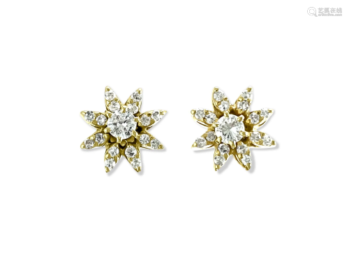 1.00 Carat Diamond Gold Art Deco Stud Earrings