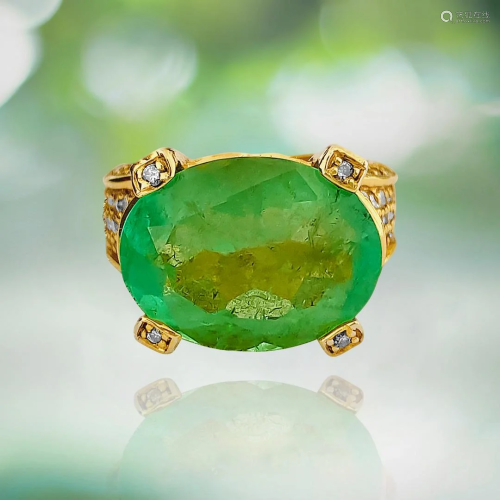 Vintage 11.50ct Colombian Emerald Diamond Ring in 14K