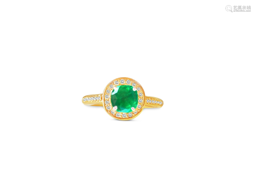 14k Gold Colombian Emerald And Diamond Engagement Ring