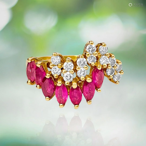 Vintage, 14kt Gold. 0.75ct Diamond & Ruby Ring For Her.